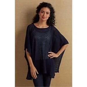 Soft Surroundings navy knit pointelle poncho coverup size small/medium